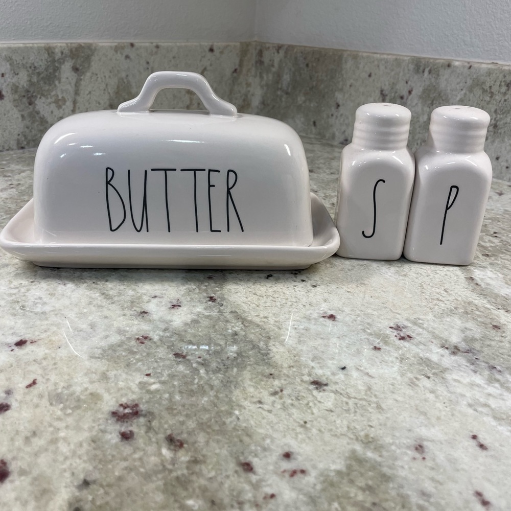 Rae Dunn Butter Dish and Salt and Pepper Shakers